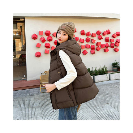 Womens Hooded Puffer Vest Sleeveless Zip Up Winter Padded Outwear with Pocket