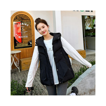 Womens Hooded Puffer Vest Sleeveless Zip Up Winter Padded Outwear with Pocket