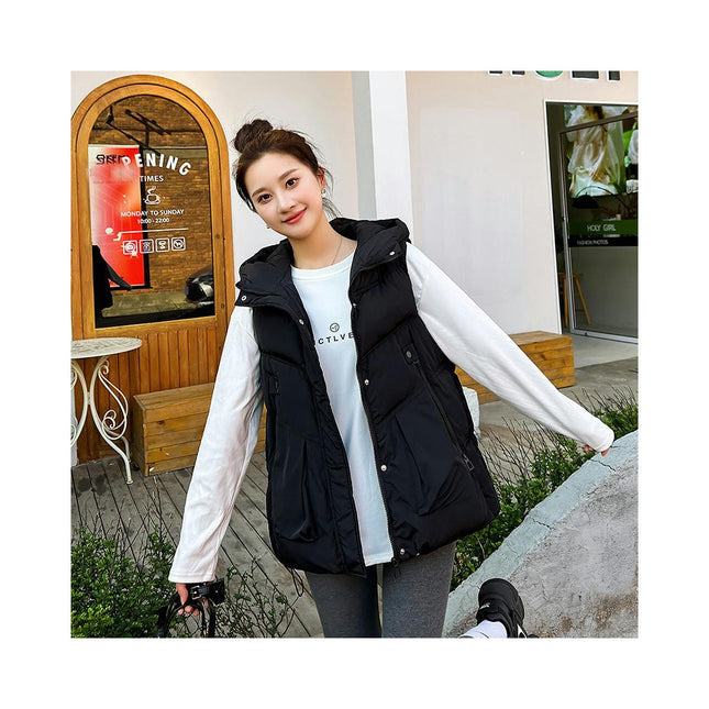 Womens Hooded Puffer Vest Sleeveless Zip Up Winter Padded Outwear with Pocket