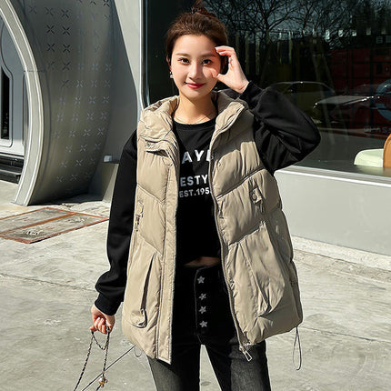 Womens Hooded Puffer Vest Sleeveless Zip Up Winter Padded Outwear with Pocket