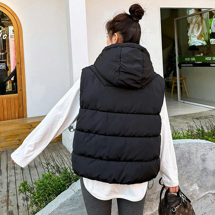 Womens Cropped Hooded Puffer Vest Sleeveless Zip Up Winter Padded Outwear