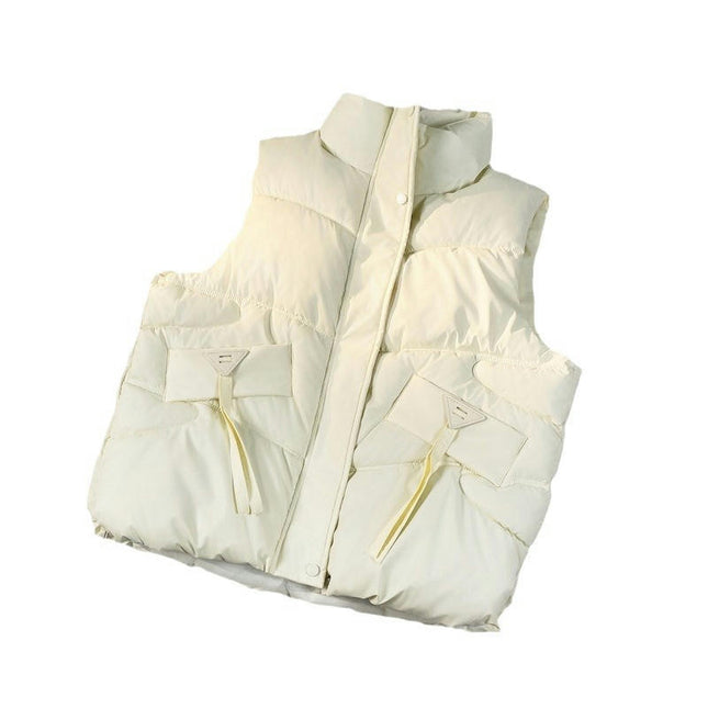 Women's Stand Collar Crop Puffer Vest Sleeveless Winter Warm Outerwear