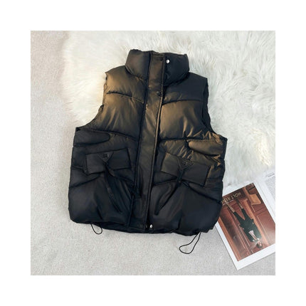 Women's Stand Collar Crop Puffer Vest Sleeveless Winter Warm Outerwear