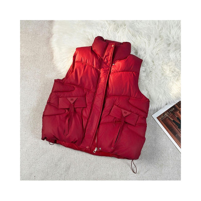Women's Stand Collar Crop Puffer Vest Sleeveless Winter Warm Outerwear
