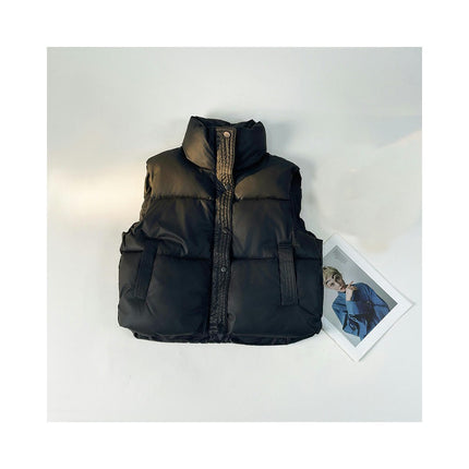 Women Stand Collar Cropped Puffer Vest Sleeveless Zip Up Padded Winter Warm Outerwear