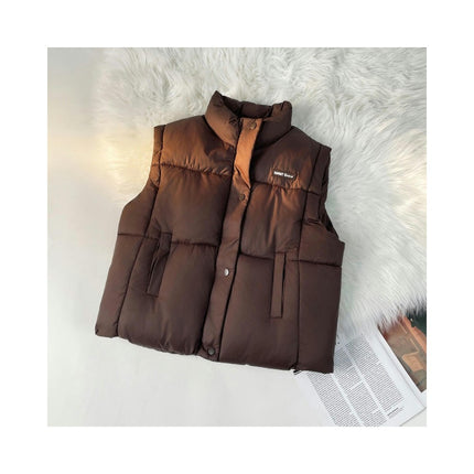 Women's Winter Warm Padded Cropped Vest Sleeveless Stand Collar Puffer Vest