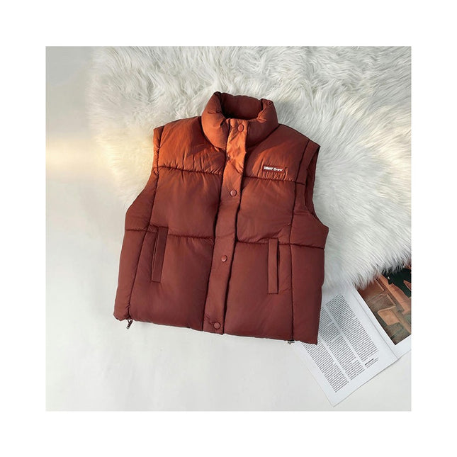 Women's Winter Warm Padded Cropped Vest Sleeveless Stand Collar Puffer Vest