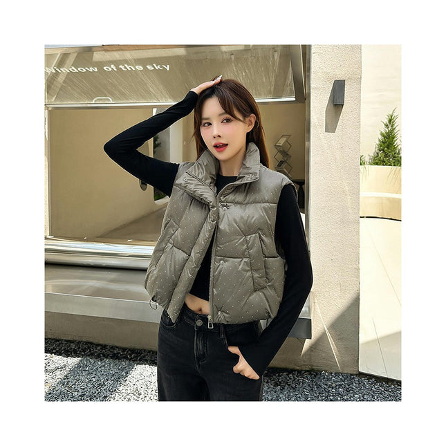 Women's Warm Cropped Puffer Vest Stand Collar Zip Up Winter Outerwear