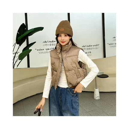 Women's Warm Cropped Puffer Vest Stand Collar Zip Up Winter Outerwear