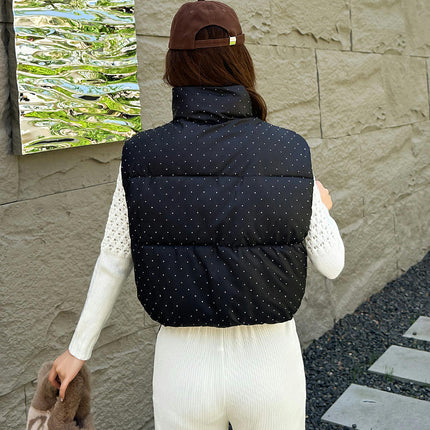 Women's Warm Cropped Puffer Vest Stand Collar Zip Up Winter Outerwear
