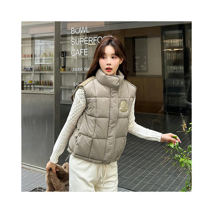 Women's Winter Cropped Puffer Vest Sleeveless Quilted Padded  Warm Outerwear