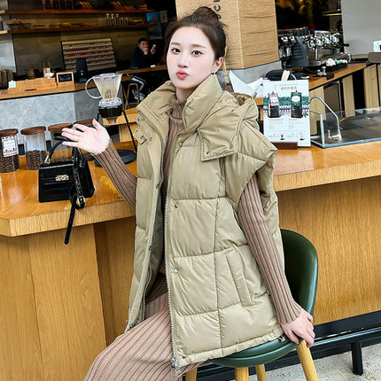 Womens Quilted Puffer Vest Sleeveless Warm Winter Hooded Jacket Outerwear