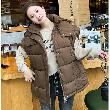 Womens Quilted Puffer Vest Sleeveless Warm Winter Hooded Jacket Outerwear