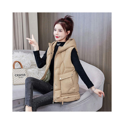 Women's Puffer Vest Sleeveless Hooded Zip Up Jacket Winter Outerwear