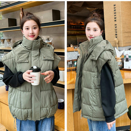 Womens Quilted Puffer Vest Sleeveless Warm Winter Hooded Jacket Outerwear