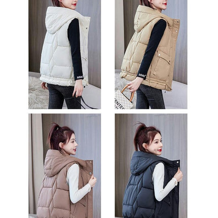 Women's Puffer Vest Sleeveless Hooded Zip Up Jacket Winter Outerwear