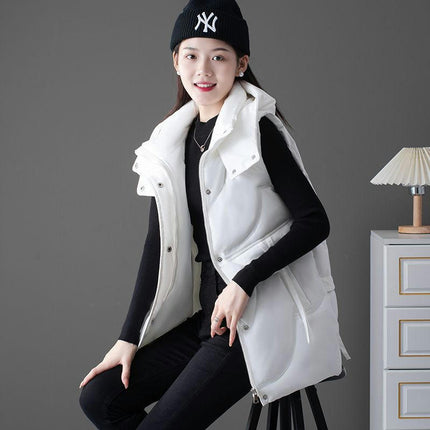 Women's Puffer Vest Zip Up Stand Collar Winter Vest Padded Outerwear with Hood