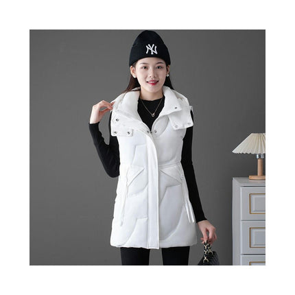 Women's Puffer Vest Zip Up Stand Collar Winter Vest Padded Outerwear with Hood