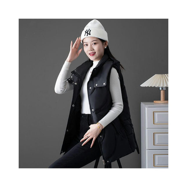 Women's Puffer Vest Zip Up Stand Collar Winter Vest Padded Outerwear with Hood