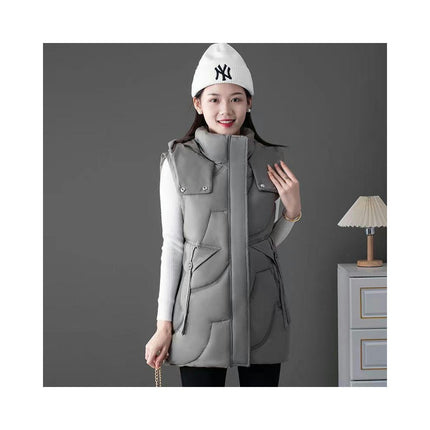 Women's Puffer Vest Zip Up Stand Collar Winter Vest Padded Outerwear with Hood