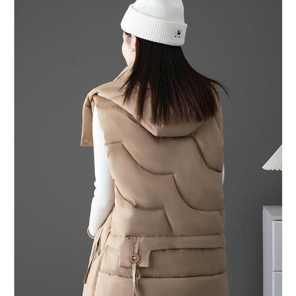 Women's Puffer Vest Zip Up Stand Collar Winter Vest Padded Outerwear with Hood