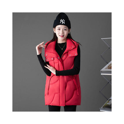 Women's Puffer Vest Zip Up Stand Collar Winter Vest Padded Outerwear with Hood