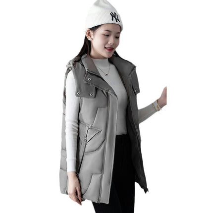 Women's Puffer Vest Zip Up Stand Collar Winter Vest Padded Outerwear with Hood