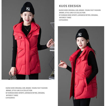 Women's Puffer Vest Zip Up Stand Collar Winter Vest Padded Outerwear with Hood