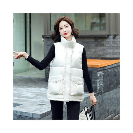 Women's Zip Up Puffer Vest with Pockets Stand Collar Sleeveless Padded Winter Outwear