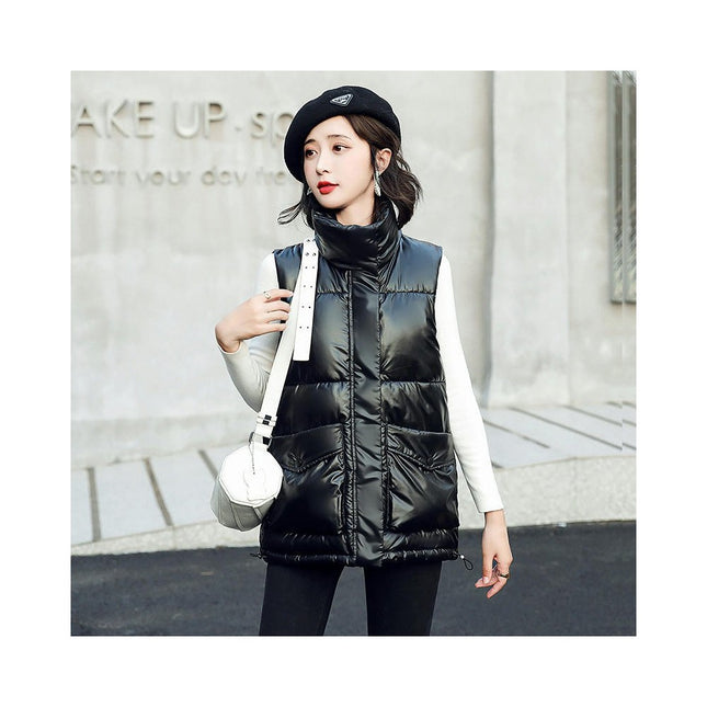 Women's Zip Up Puffer Vest with Pockets Stand Collar Sleeveless Padded Winter Outwear