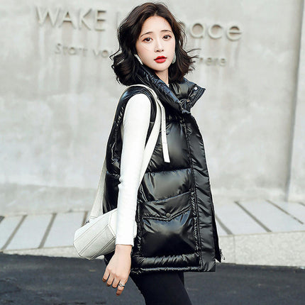Women's Zip Up Puffer Vest with Pockets Stand Collar Sleeveless Padded Winter Outwear