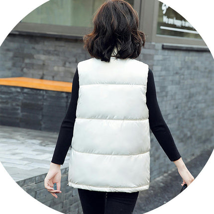 Women's Zip Up Puffer Vest with Pockets Stand Collar Sleeveless Padded Winter Outwear
