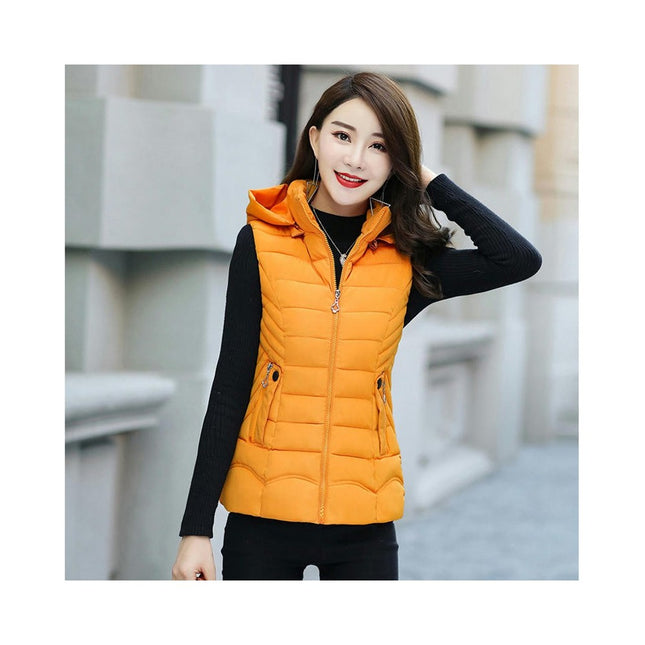Women's Slim Sleeveless Puffer Vest Quilted Hooded Winter Coat