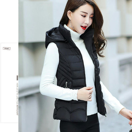 Women's Slim Sleeveless Puffer Vest Quilted Hooded Winter Coat
