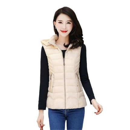 Women's Slim Sleeveless Puffer Vest Quilted Hooded Winter Coat