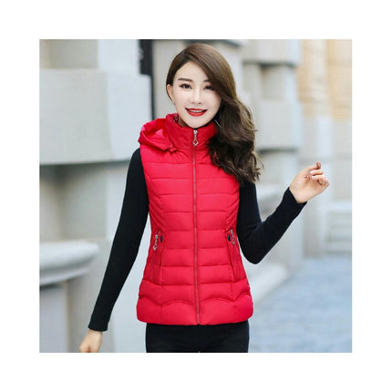 Women's Slim Sleeveless Puffer Vest Quilted Hooded Winter Coat