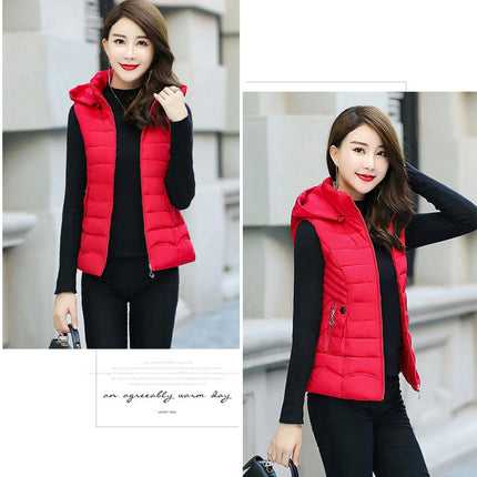 Women's Slim Sleeveless Puffer Vest Quilted Hooded Winter Coat