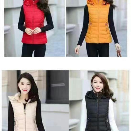 Women's Slim Sleeveless Puffer Vest Quilted Hooded Winter Coat