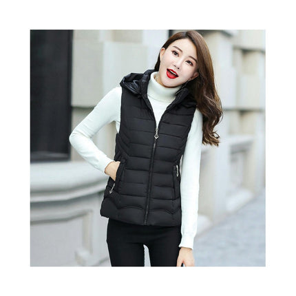 Women's Slim Sleeveless Puffer Vest Quilted Hooded Winter Coat