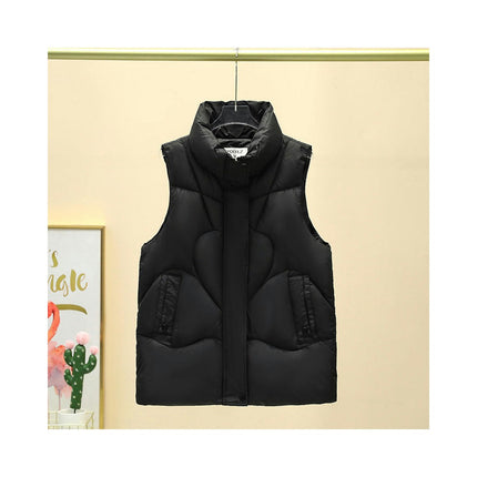 Women's Cropped Puffer Vest Stand Collar Sleeveless Zip Up Padded Coat