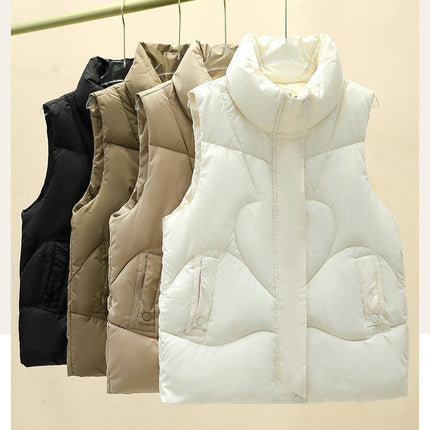Women's Cropped Puffer Vest Stand Collar Sleeveless Zip Up Padded Coat