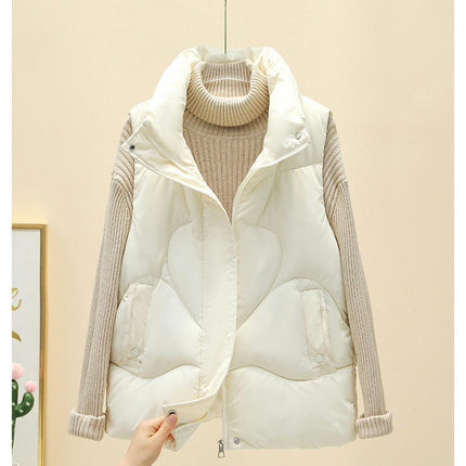 Women's Cropped Puffer Vest Stand Collar Sleeveless Zip Up Padded Coat