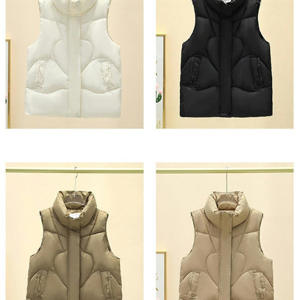 Women's Cropped Puffer Vest Stand Collar Sleeveless Zip Up Padded Coat