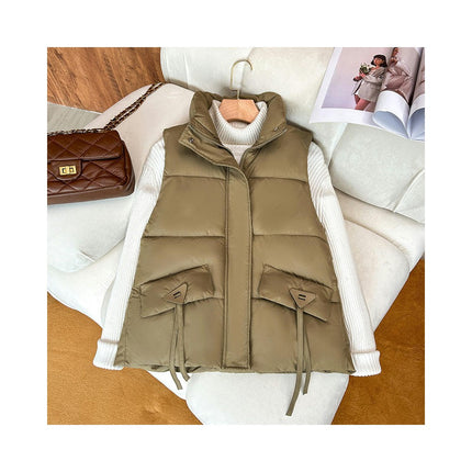 Womens Puffer Vest Sleeveless Zip Up Quilted Coat Stand Collar Jacket with Pockets