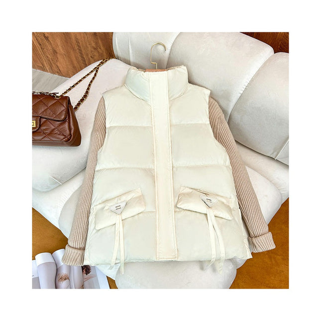 Womens Puffer Vest Sleeveless Zip Up Quilted Coat Stand Collar Jacket with Pockets