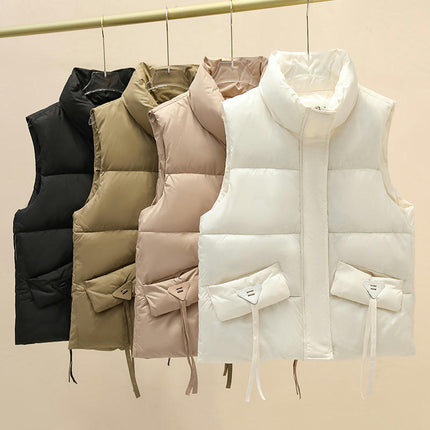 Womens Puffer Vest Sleeveless Zip Up Quilted Coat Stand Collar Jacket with Pockets