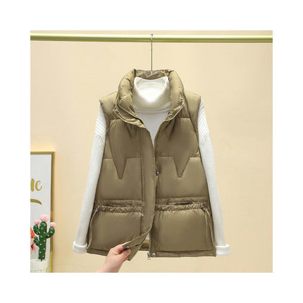 Womens Puffer Vest Sleeveless Stand Collar Jacket Zip Up Coat with Pockets