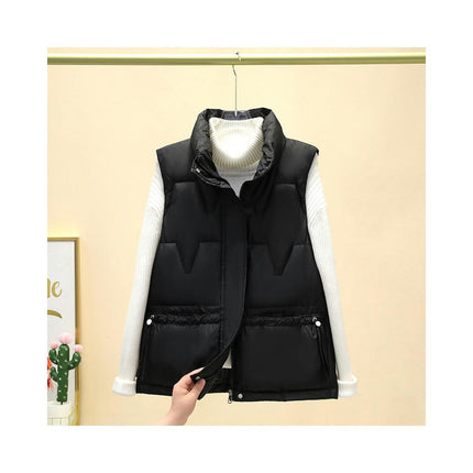 Womens Puffer Vest Sleeveless Stand Collar Jacket Zip Up Coat with Pockets