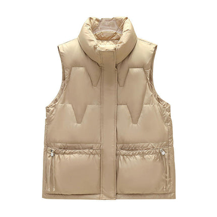 Womens Puffer Vest Sleeveless Stand Collar Jacket Zip Up Coat with Pockets