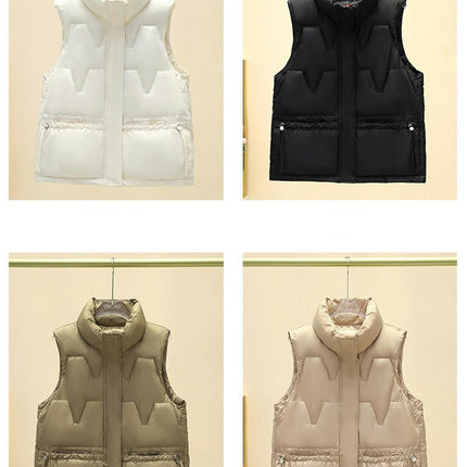 Womens Puffer Vest Sleeveless Stand Collar Jacket Zip Up Coat with Pockets